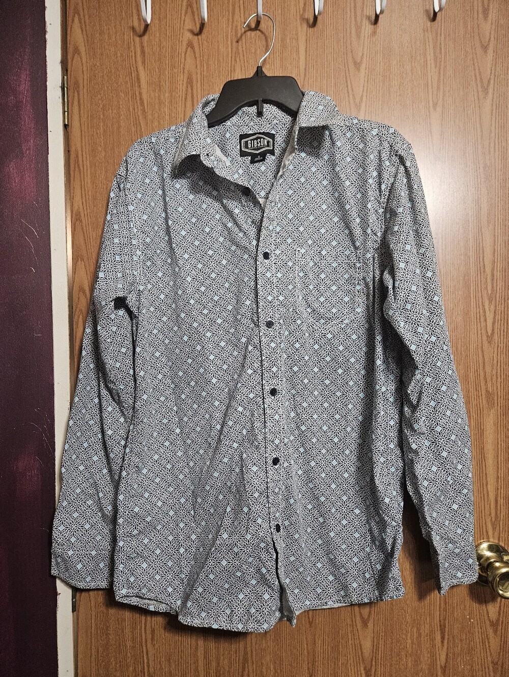 Gibson Trading Co Mens Button Down Black And Blue Geometric Pattern Size Small!